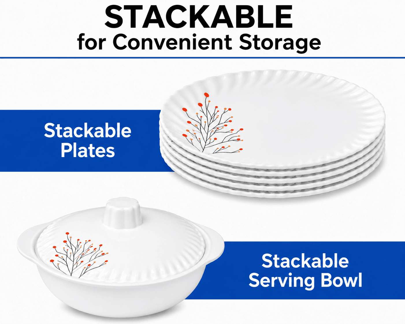 Melvio Autumn Bloom stackable melamine dinnerware – easy storage botanical dinner set