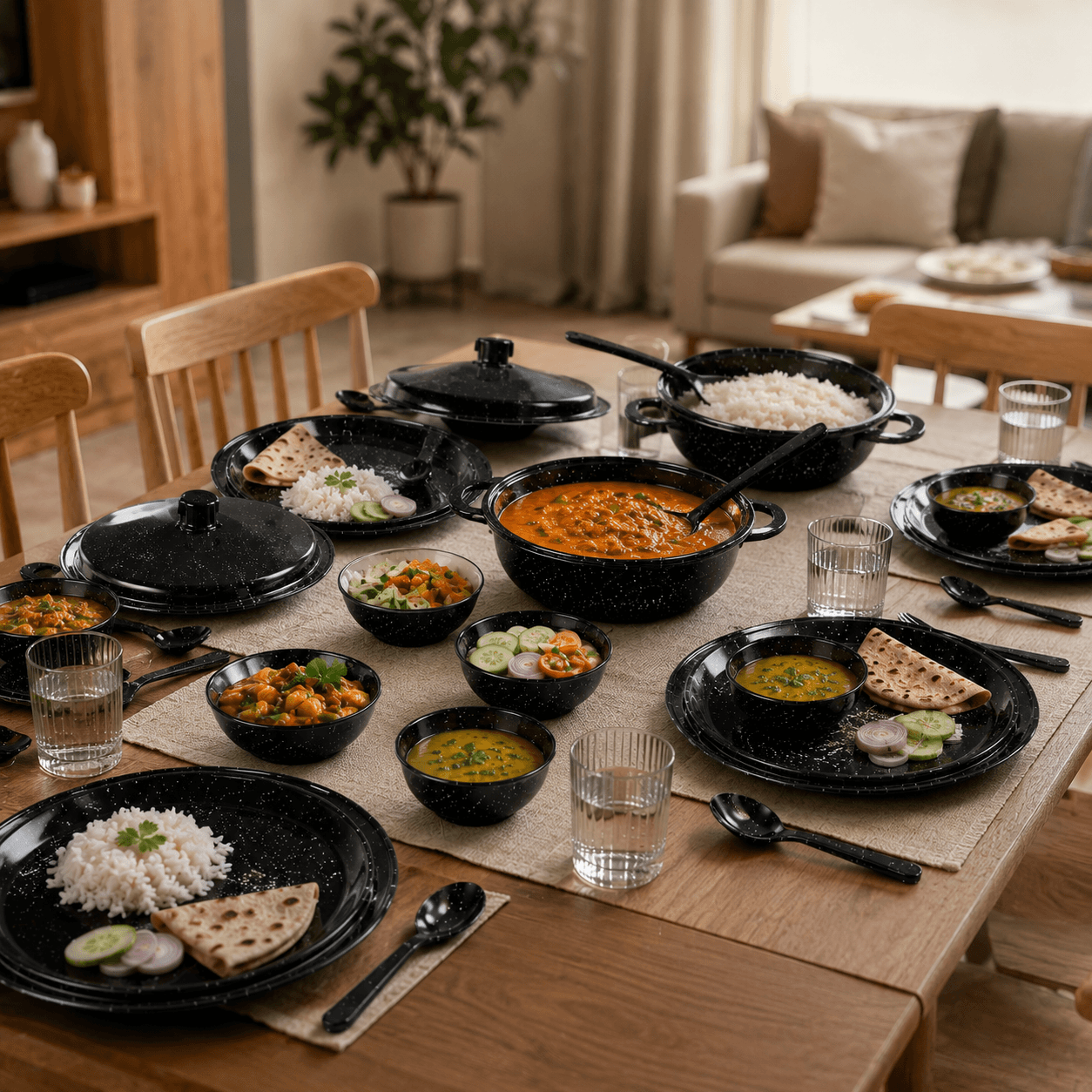 Melvio Black Granite melamine dinner plate – granite finish food-grade BPA free India