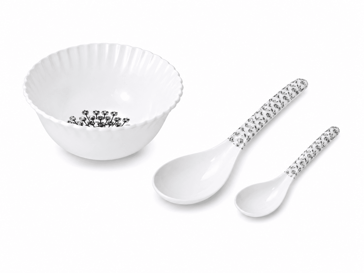 Melvio Blossom Grace melamine bowl with serving spoon and tea spoon – BPA free tableware