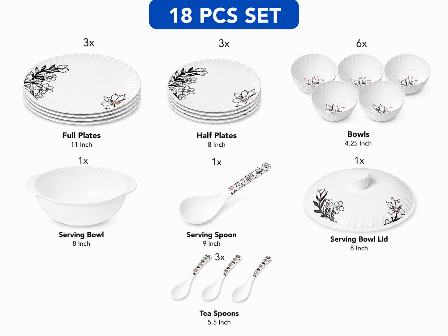 Melvio Midnight Bloom 18-piece melamine couple set – luxury wedding gift India ₹1,699